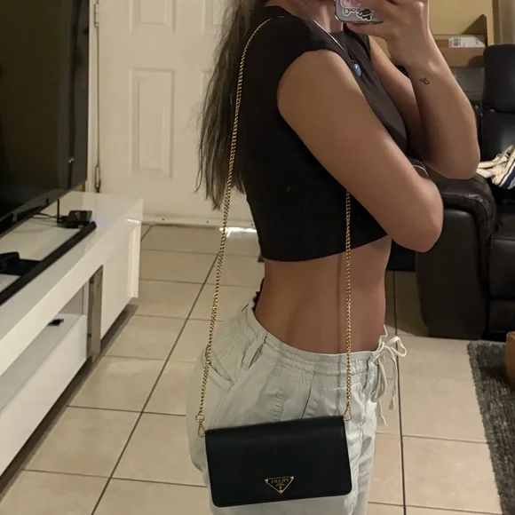 Prada Black Saffiano Leather Mini Bag with Gold hardware - Picture 10 of 10